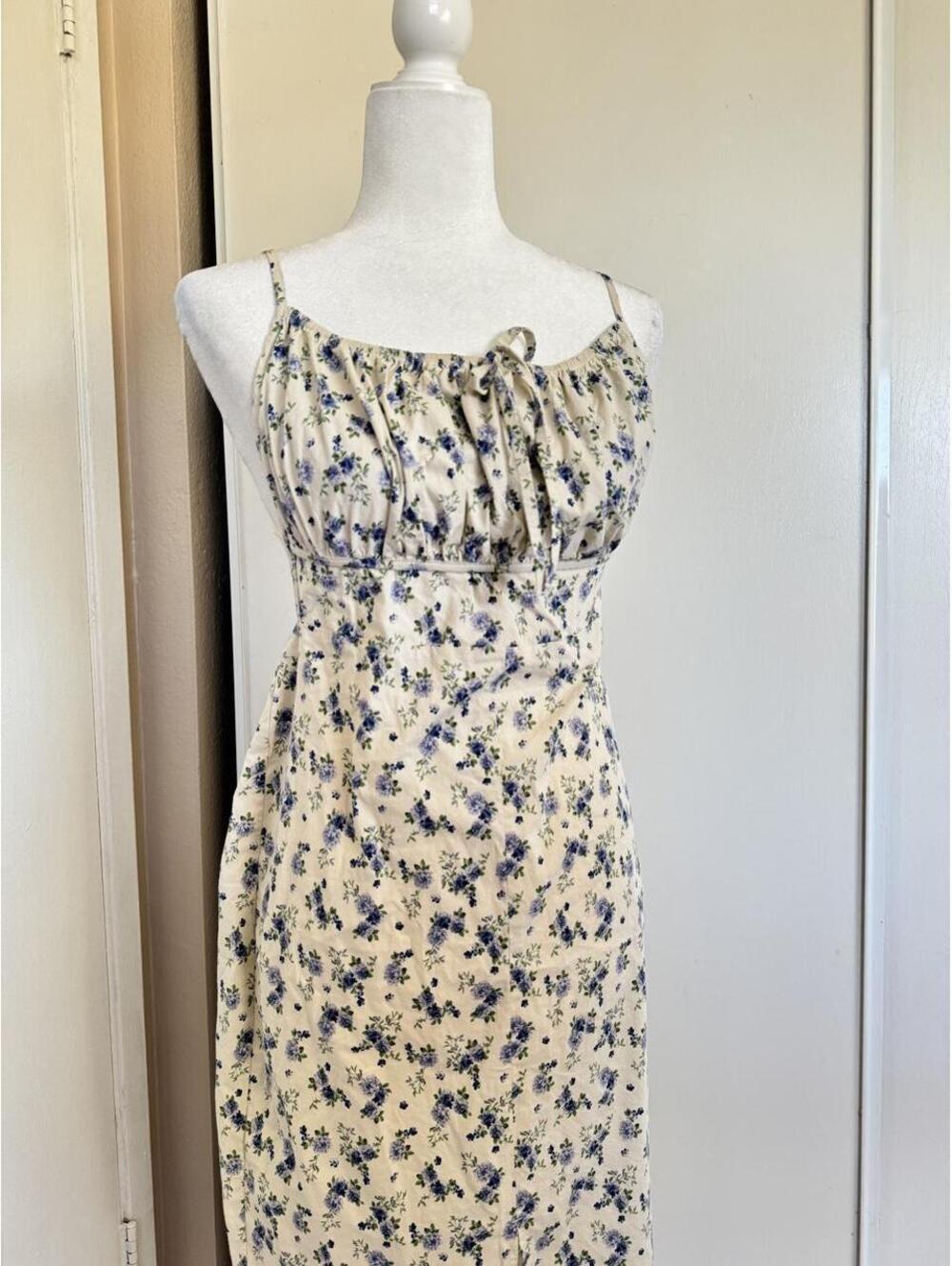 ASOS Design blue floral midi dress with tie back detail, size UK 14